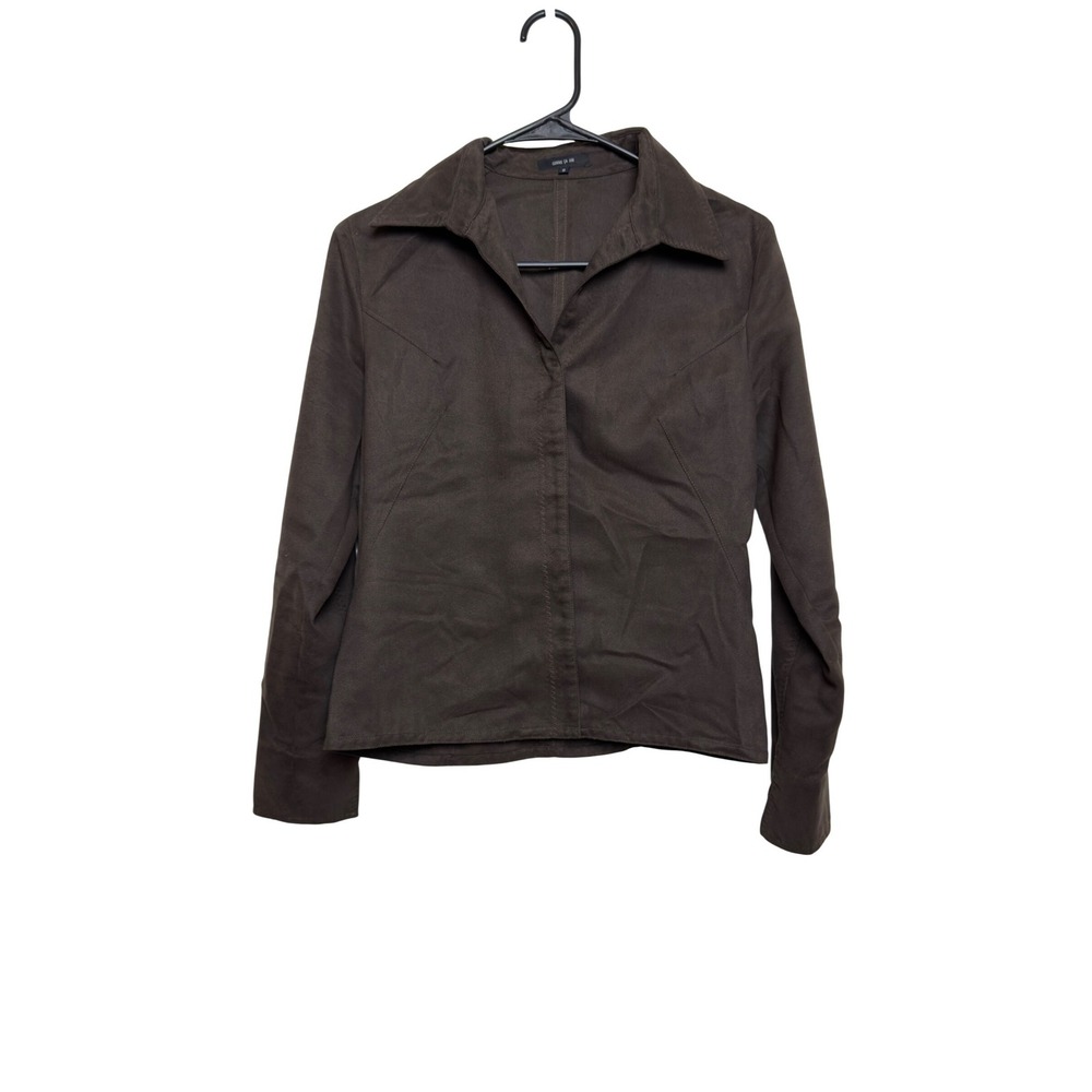 Comme Ca Ism Brown Faux Suede‎ Button Down Shirt Women Size 9